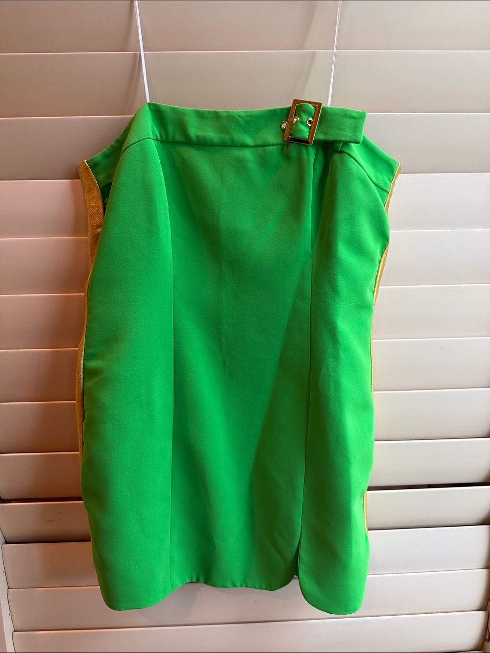 Green Belted Mini Skirt with Metallic Gold Sides